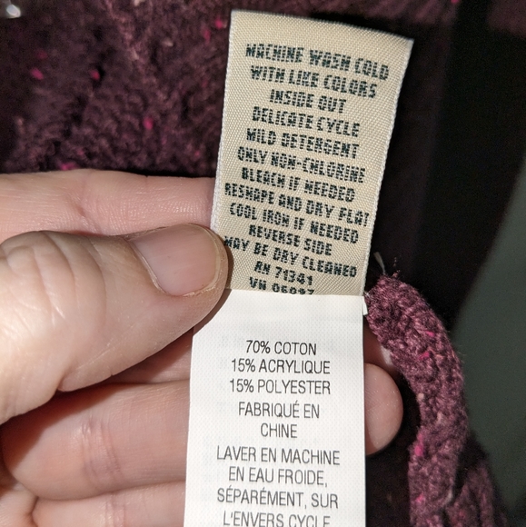 L.L.Bean Classic Ragg Sweater, Open Cardigan Deep Purple Ladies Small EUC - Picture 5 of 11